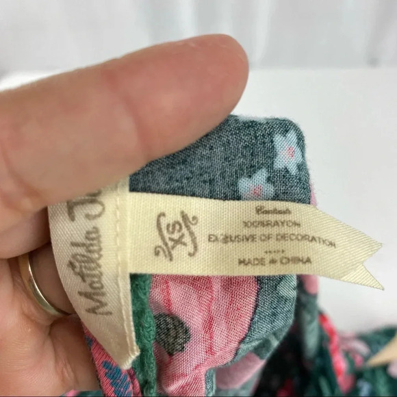 Matilda Jane Womens X-Small Long Sleeve Blouse Green Pink Floral - Picture 5 of 6